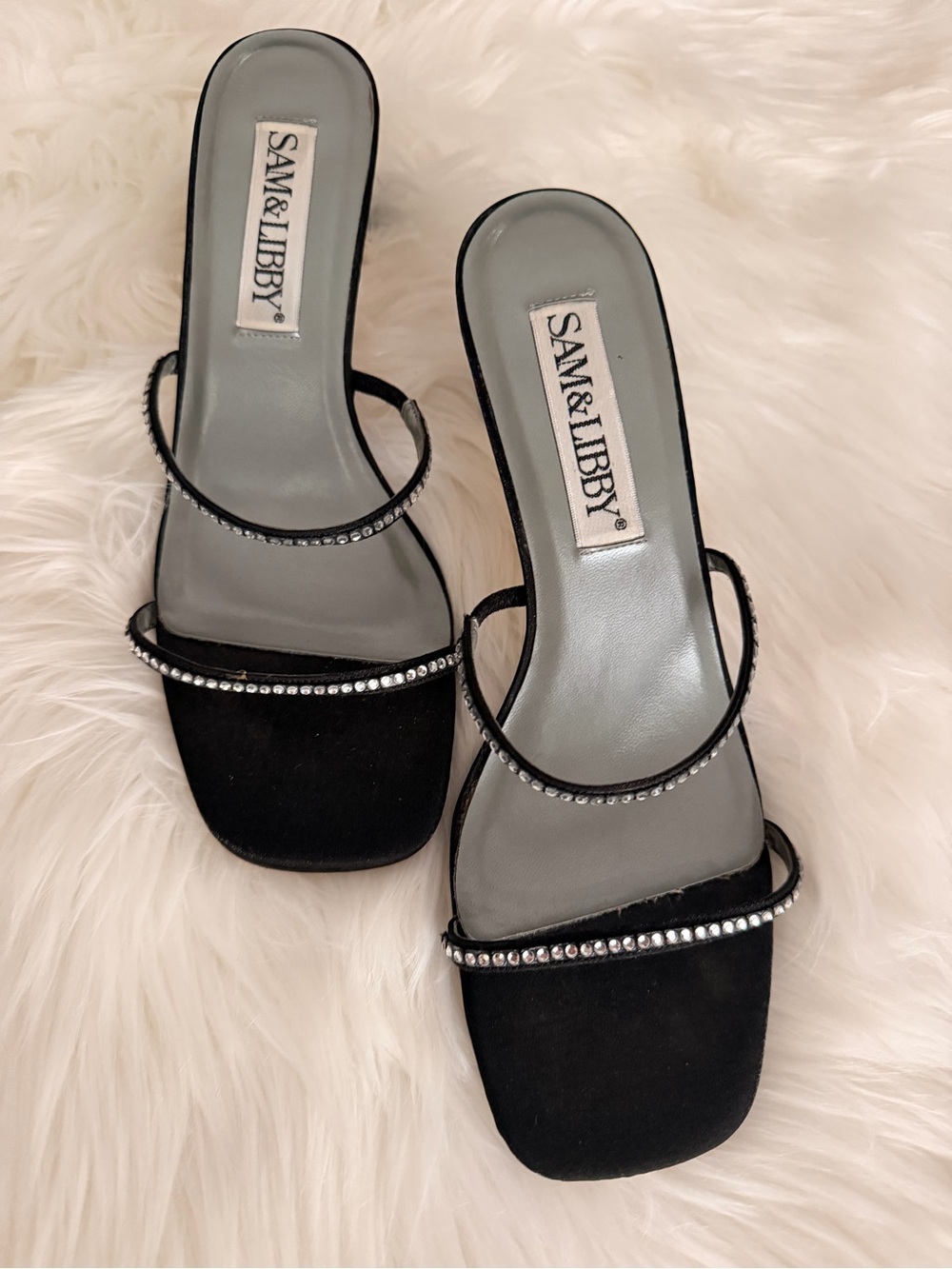 Sam & Libby Black Rhinestone-Embellished Slide Mules